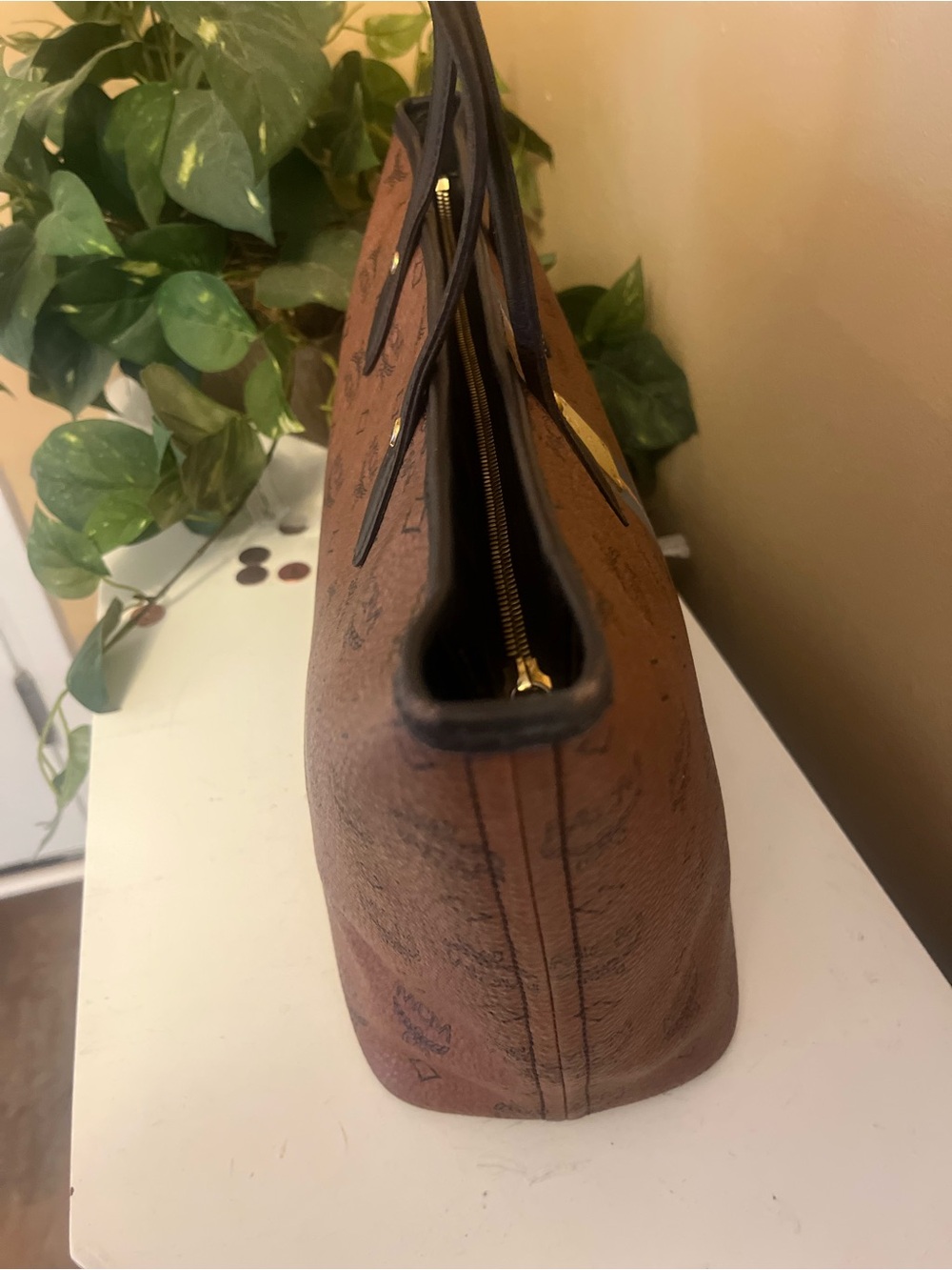 MCM Cognac Visetos Tote with Blue and Orange Stripe - Picture 8 of 12